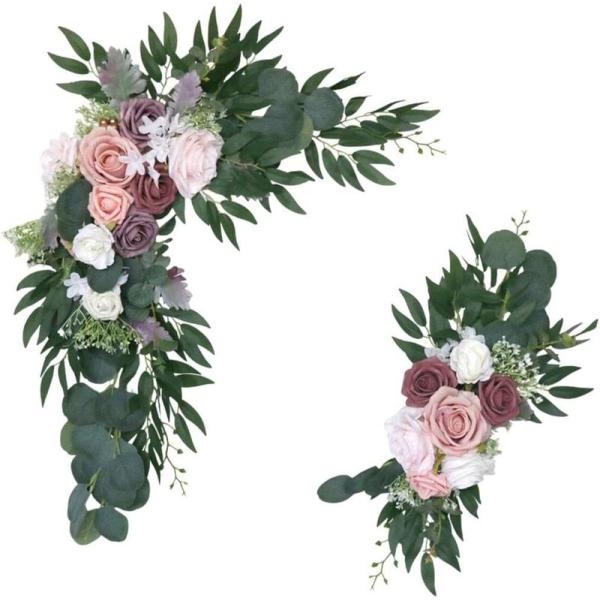 造花 結婚式のドアの家のための2x人工花アーチ装飾ピンクシルクフラワー 造花 インテリア 花束 記念...