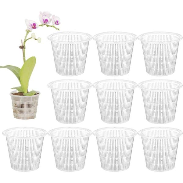 オーキッドポット 透明な蘭の鉢 穴付き 屋内屋外ホームガーデン用 10個パック なプラスチック製の植...