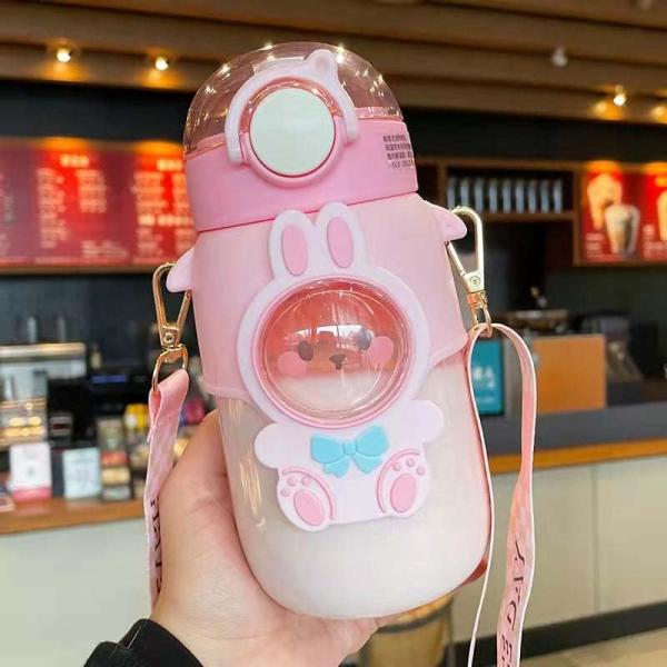 ストローボトル 700ml BPAフリー スポーツボトル 可愛い 動物のキャラクター ワンタッチ 女...