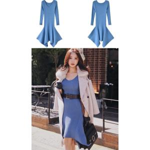 ワンピース Vネックアシンメトリーリブニット長袖付きaライン膝丈ワンピース パープル 紫 ブルー 青 ブラック 黒 お嬢様d18ddr018 Rainbowbookclub Org