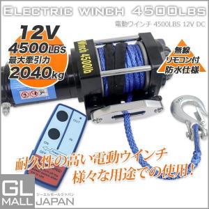 電動ウインチ リモコン付き DC12V 最大牽引 4500LBS (2041kg) ロープタイプ リモコン付き 引き上げ機 牽引 防水仕様