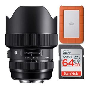 Sigma (シグマ) 14-24mm F2.8 DG HSM アートレンズ Canon用 外付けポータブルハードドライブと64GBメモリーカード付き (3アイテム)並行輸入