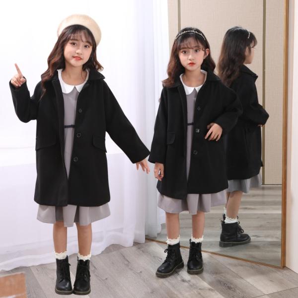 中綿無しコート  ゆったりチェスターコート  子供コート ブラック アウター キッズ 子供 キッズコ...