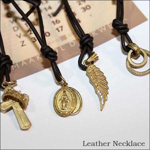 ネックレス 革ひも ネックレス ゴールドチャーム付き Leather Necklace メンズ　レディース｜globalmarket