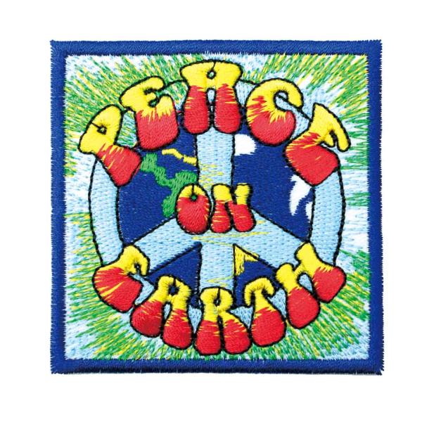 ワッペン アイロン ピース PEACE ON EARTH カラフル サイケ デザイン 平和 アップリ...