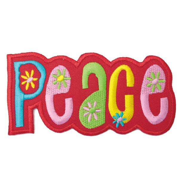 ワッペン アイロン PEACE レッド 平和　ピース デザイン メッセージ かわいい アップリケ わ...