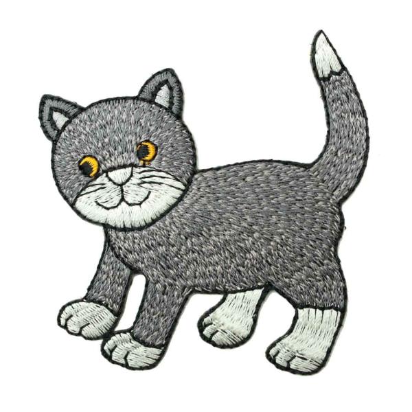 ワッペン アイロン ネコ CAT キャラクター グレー アップリケ わっぺん アイロンで簡単貼り付け...