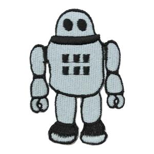 ワッペン アイロン ロボット robot キャラクター グレー デザイン アップリケ わっぺん wappen アイロンで簡単貼り付け｜globalmarket