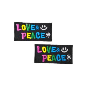 ワッペン アイロン ミニサイズ 2枚セット メッセージ LOVE&PEACE ラブ ピース ブラック 2P アップリケ わっぺん 小さい アイロンで簡単貼り付け｜globalmarket