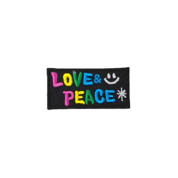 ワッペン アイロン ミニサイズ メッセージ LOVE&amp;PEACE ラブ ピース ブラック アップリケ...
