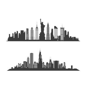 ノートパソコン マックブック ステッカー シール New York、Chicago モダンシティービルディング(2枚入れ、サイズ10cmX3.3cm）