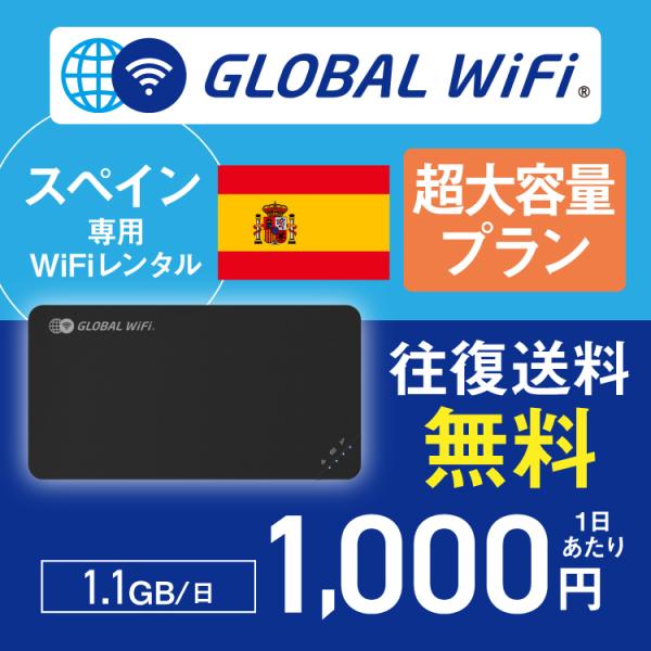 スペイン wifi レンタル 超大容量プラン 1日 容量 1.1GB 4G LTE 海外 WiFi ...