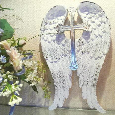 天使の羽根 エンジェル ウィング クロス 十字架 壁掛け アンティーク ホワイトフェザー シルバーク...
