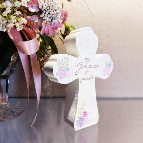 十字架の置物/壁掛け兼用 み言葉 フローラル 聖句 クロス 全３種類
