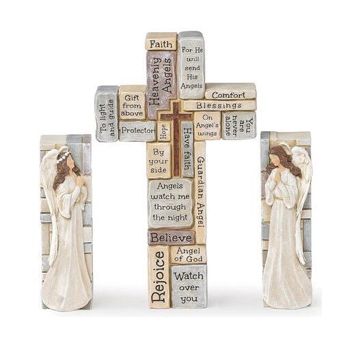 十字架とエンジェル 置物 バイブル ワード み言葉  3ピースセット