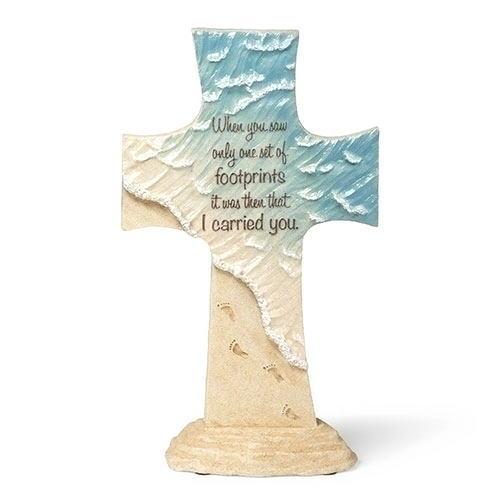 十字架の置物 クロス置物 フットプリンツ 砂浜の足跡