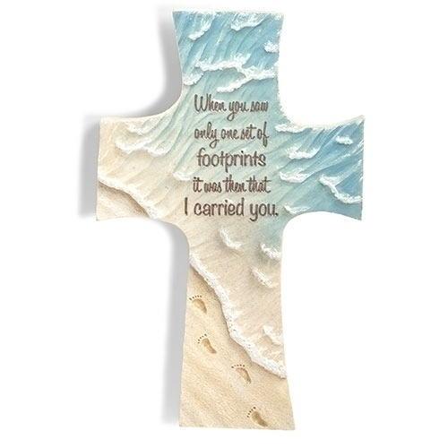 十字架の壁飾り クロス壁掛け フットプリンツ 砂浜の足跡