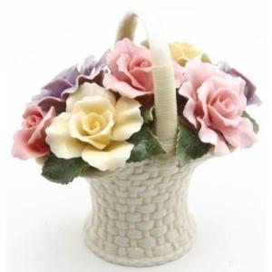 フラワーバスケット置物 ローズ ポーセリン 薔薇の商品画像