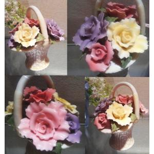 フラワーバスケット置物 ローズ ポーセリン 薔薇の詳細画像1