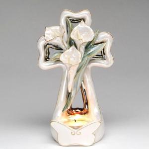 カーラリリー クロス 十字架 キャンドルホルダー 陶磁器製｜gloriousangel2014