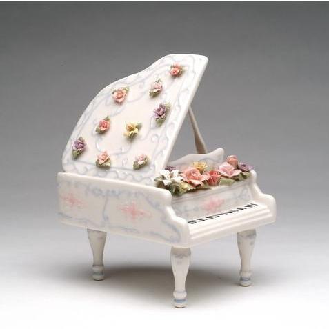 グランドピアノ型 オルゴール フローラル 陶磁器製