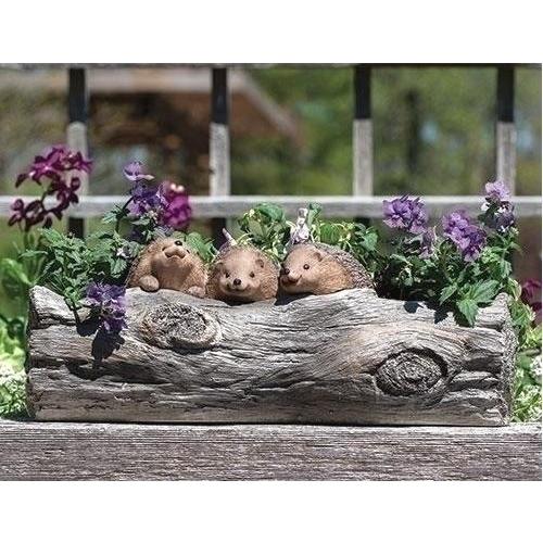 鉢植え ハリネズミ・ファミリー 丸太風ハッピー・プランター
