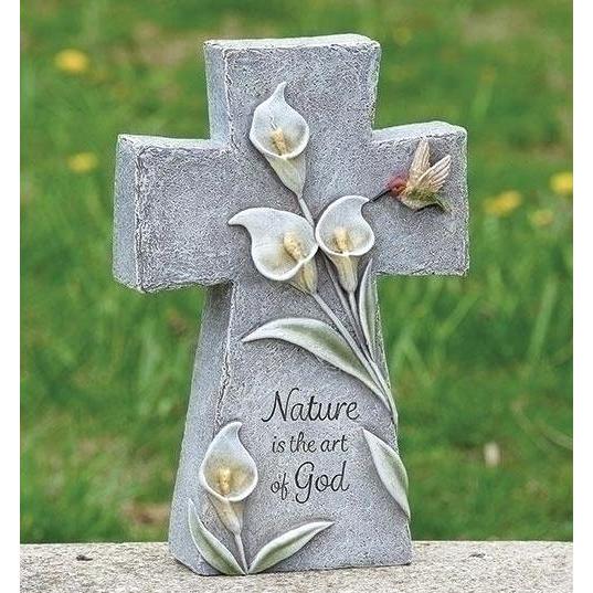 ガーデン・クロス カーラリリーとハミングバード 十字架の置物 みことば