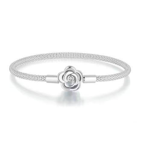 ブレスレット ローズ ＣＺクリスタル 925スターリングシルバ− バラ型留め金