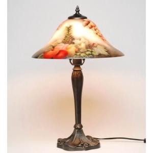 テーブルランプ 真鍮 ガレ風 アールデコ調 ブルーフローラル柄 ガラス