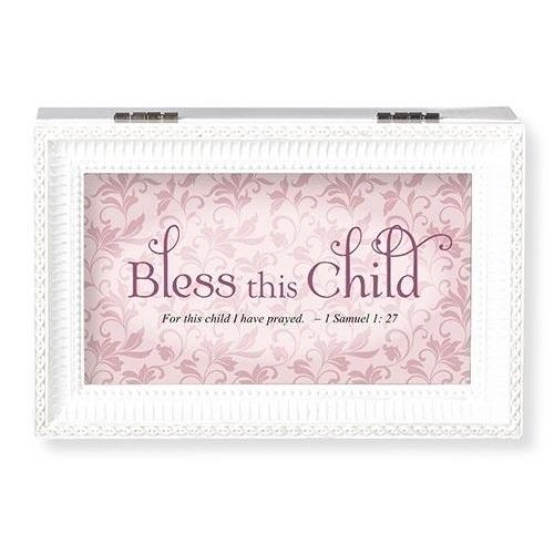 オルゴール宝石箱 ジュエリーボックス ホワイト・ウッド風 ”この子に祝福を サイズ中♪ピンク、ブルー...