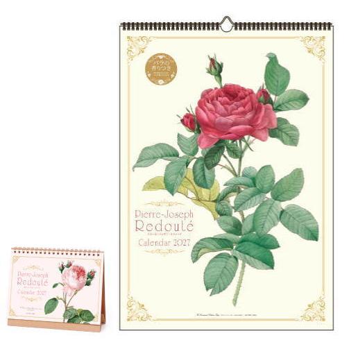 2027年度版 カレンダー バラ 薔薇 ルドゥーテローズシリーズ 特大長方形 壁掛け＆ 卓上 ♪２点...