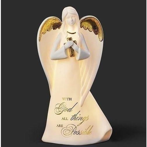 天使のナイトライト 間接照明 LEDライト付き 十字架を手にするエンジェル