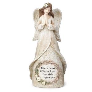 天使の置物 イバラの冠 ｗ/ホワイトローズ ヨハネの福音書 第十五章十三節 エンジェル｜gloriousangel2014