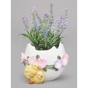 卵型プランター 朝顔柄 w/ひよこ達 エッグ型 花器