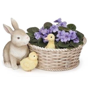 バニーとひよこ達・バスケット プランター うさぎ あひる ひよこ バスケット型 花器