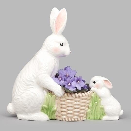 バニー・親子・バスケット・プランター うさぎの親子とバスケット型 花器