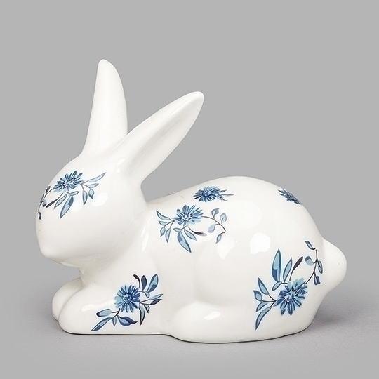 うさぎの置物 ポーセリン ブルー・ウィロー柄 バニー 左向き