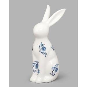 うさぎの置物 ポーセリン ブルー・ウィロー柄 バニー立ち姿