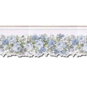 トリムボーダー パステルブルー フローラル ローズ 壁紙ボーダー