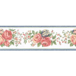 壁紙ボーダー 薔薇 ヴィンテージ ローズ ブルー系