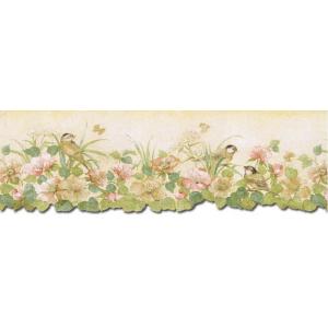 トリムボーダー フローラルリーフ w/小鳥 壁紙ボーダー