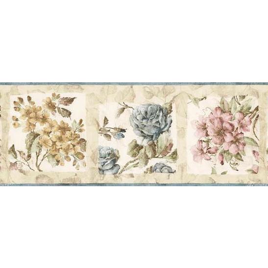 トリムボーダー ヴィンテージ調 イエロー、ブルー、パープル系フローラル 壁紙ボーダー