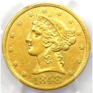 1848-C リバティ金貨ハーフイーグル 5ドル - PCGS AU 詳細 - 希少なシャーロット金貨！