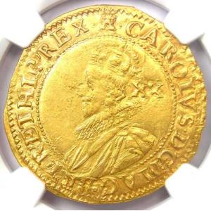 1627-1628年 イギリス イングランド チャールズ1世 金貨 - NGC鑑定済み AU53 - 希少品！