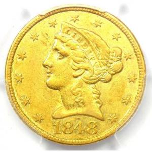 1848-C リバティ金貨ハーフイーグル 5ドル - PCGS AU 詳細 - 希少なシャーロット金貨！