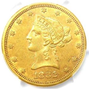 1882年CC刻印 リバティ・ゴールドイーグル10ドル カーソンシティコイン - PCGS鑑定AU53 - PCGS評価額15,000ドル