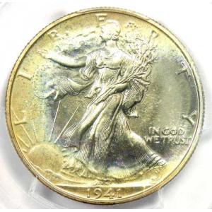 1941年プルーフウォーキングリバティハーフダラー50セント硬貨。PCGS PR68（PF68）。価値1万ドル。