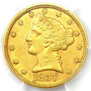 1857-C リバティ金貨ハーフイーグル 5ド...の詳細画像4