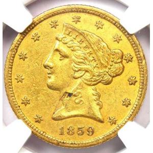 1859年Cミント リバティ金貨ハーフイーグル...の詳細画像4