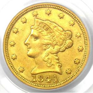 1844年Cミント リバティ金貨 クォーターイーグル 2.50ドル シャーロット - PCGS鑑定済み - AU詳細